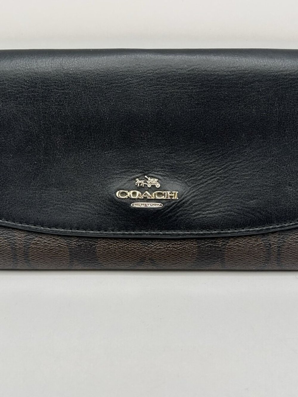 Coach F57319 Signature Monogram Tri-Fold Long Checkbook Wallet PVC Leather Brown - Picture 3 of 16